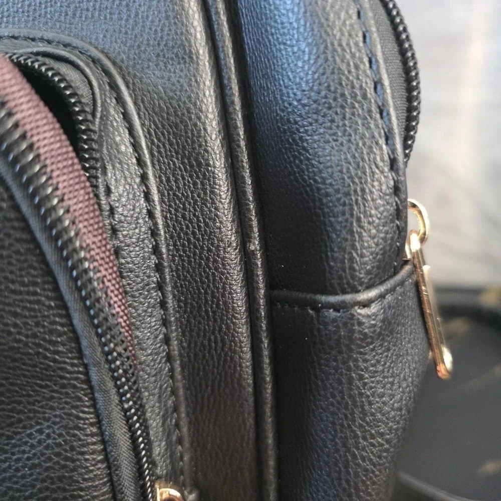 Black Faux Leather Mini Backpack Purse w/ Gold Tassel Charm Goth Y2K